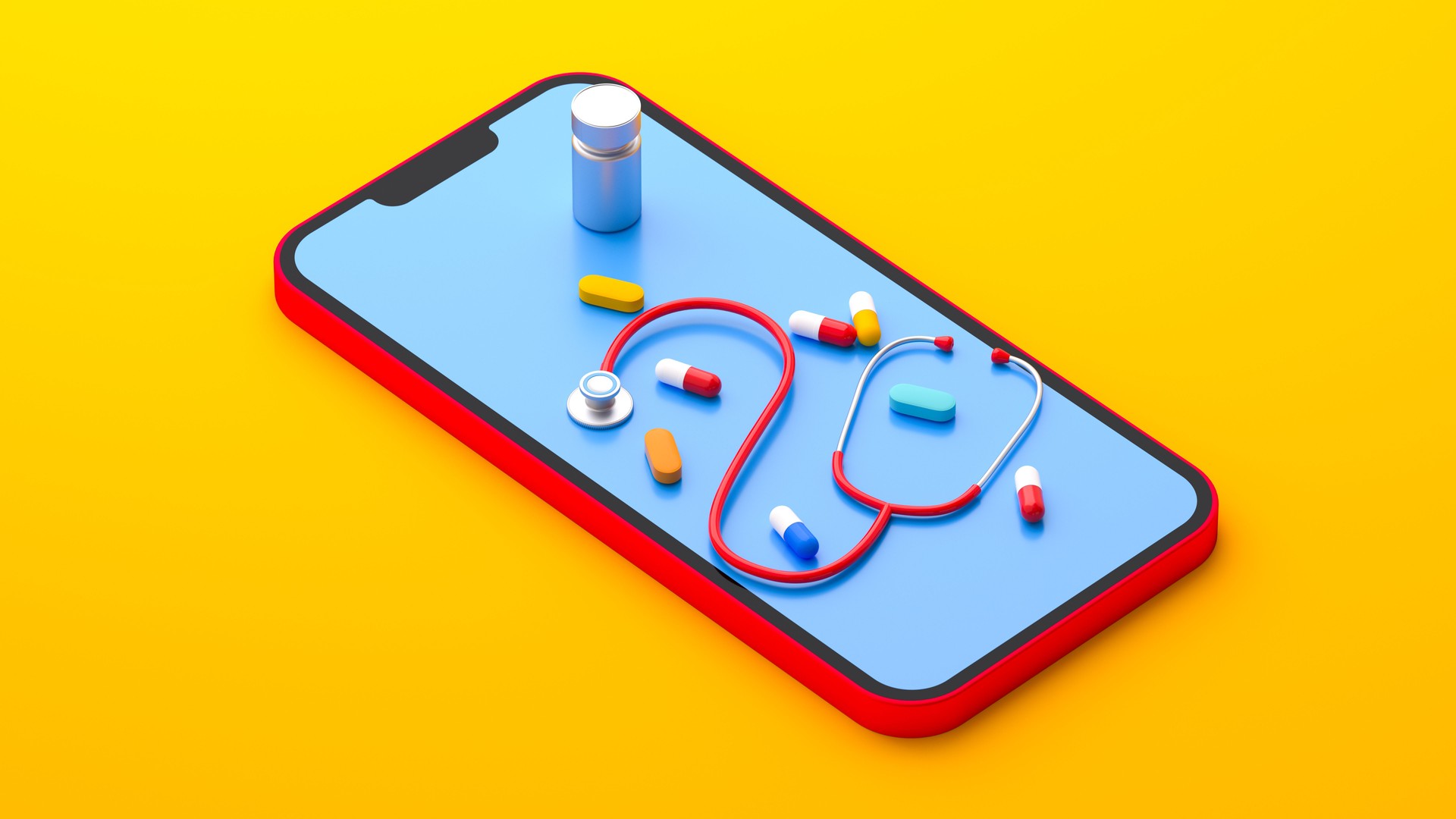 Telemedicine Concept - Smartphone with Stethoscope and Pills