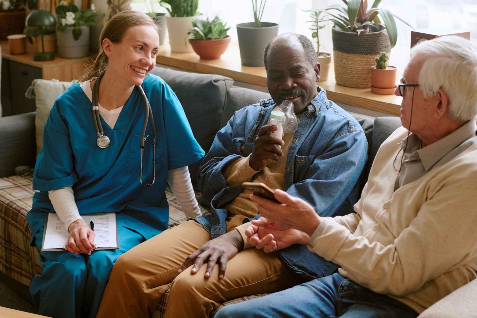 Nurse Communicating with Residents of Nurse Home